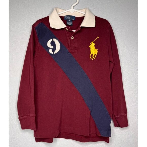 Polo By Ralph Lauren Boys Burgundy Long Sleeve Rugby Shirt SZ 6 Big Pony Preppy - Picture 1 of 8